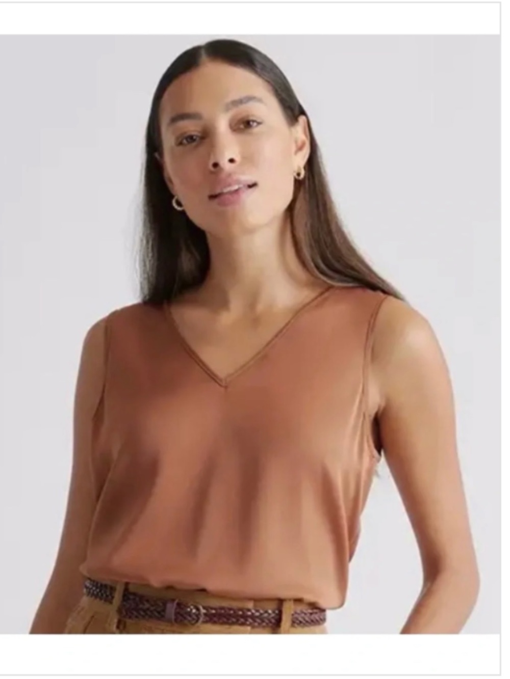 ❤️ RARE Quince washable silk tank top blouse copper brown tan